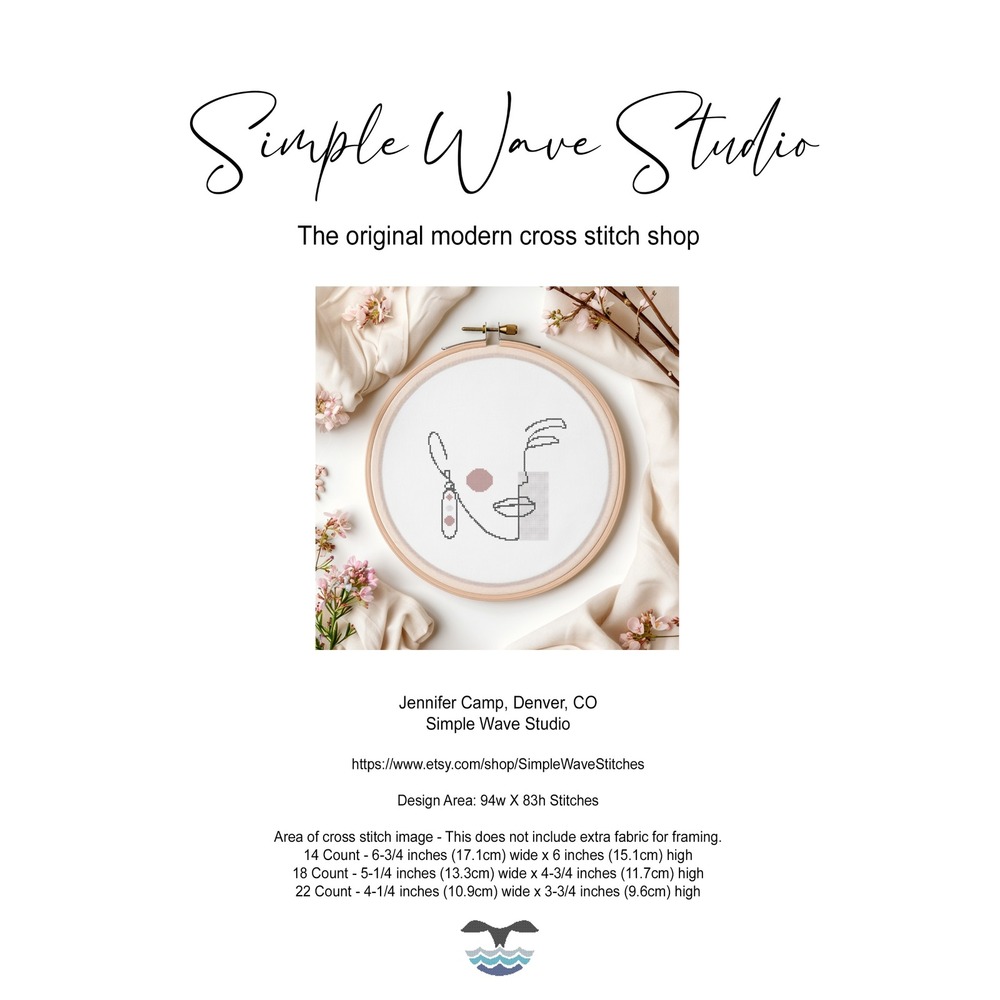 Boho‎ Female Women Girl Line Figure Drawing Modern Counted Cross Stitch Pattern